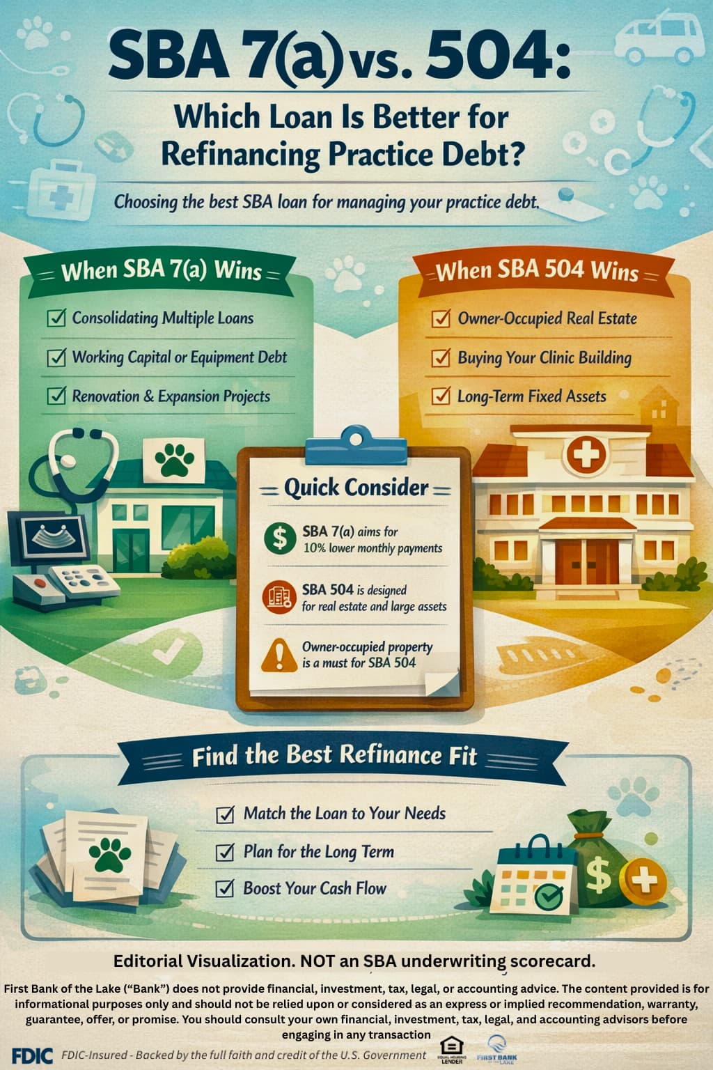Which SBA loan is better for refinancing veterinary practice debt infographic