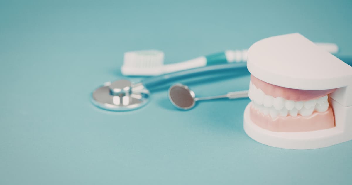 dental tools, a toothbrush, and a mouth model 