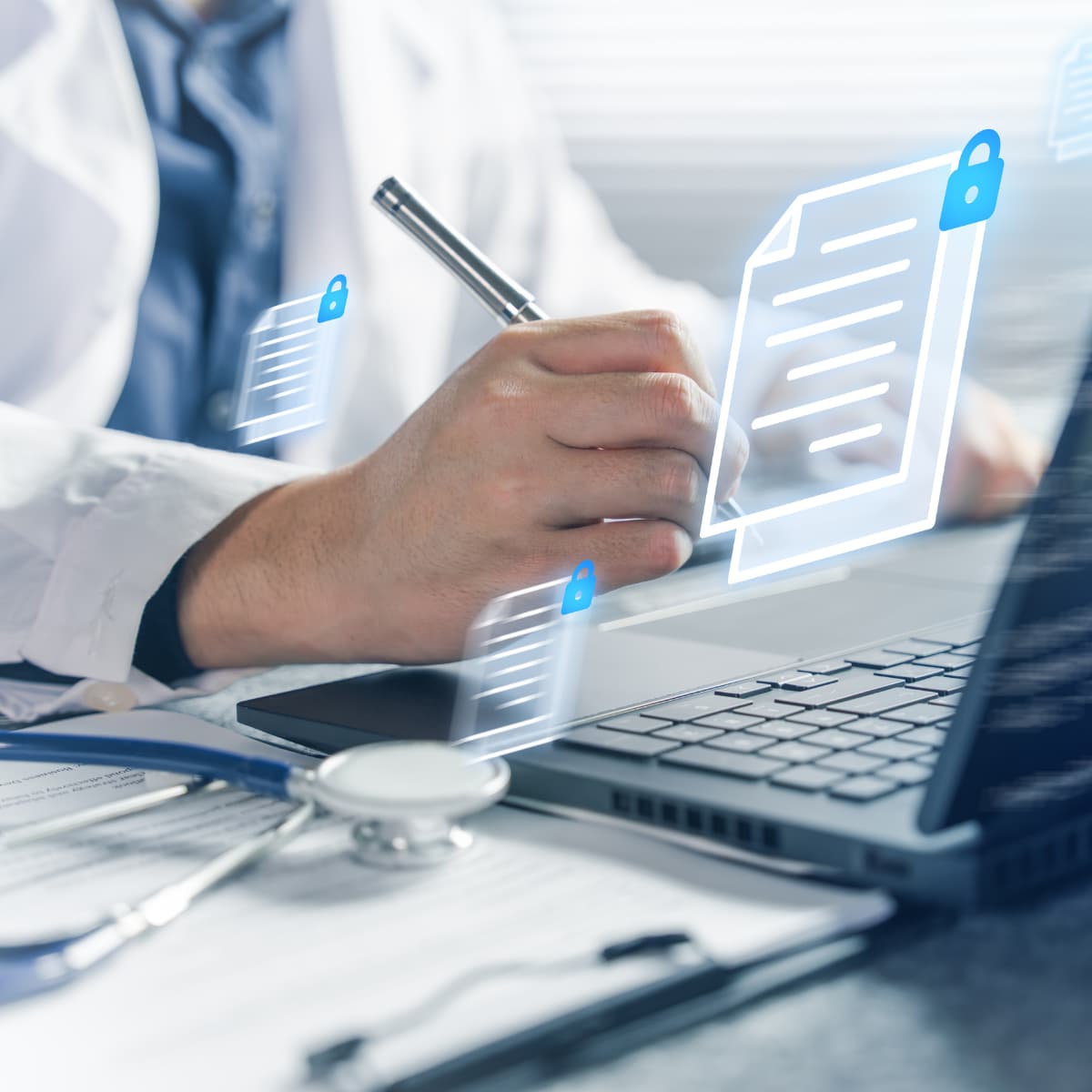 A veterinarian manages bills, accounts, and working capital on their computer